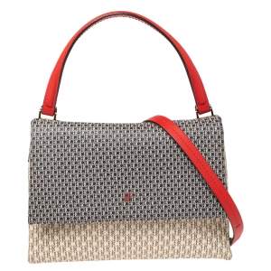 Pre Owned CH Carolina Herrera Multicolor Monogram Coated Canvas Leather Flap Top Handle Bag