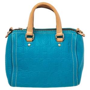 Pre Owned CH Carolina Herrera Blue Monogram Embossed Leather Mini Andy Satchel 