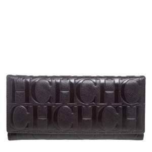 Pre Owned CH Carolina Herrera Monogram Embossed Leather Trifold Wallet 