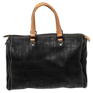CH Carolina Herrera Black Monogram Leather Large Andy Boston Bag