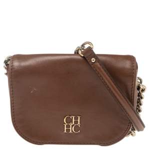 Pre Owned Carolina Herrera Brown Leather New Baltazar Shoulder Bag