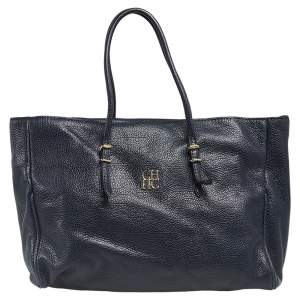 Pre Owned Carolina Herrera Dark Blue Leather Tempo Collection Adagio Tote