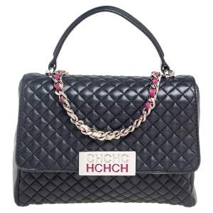 Pre Owned CH Carolina Herrera Black Quilted Leather Bimba Flap Top Handle Bag