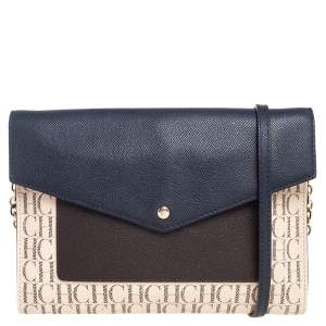 Pre Owned CH Carolina Herrera Monogram Coated Canvas and Leather Envelope Crossbody Bag