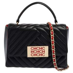 Pre Owned CH Carolina Herrera Black Quilted Leather Bimba Top Handle Bag