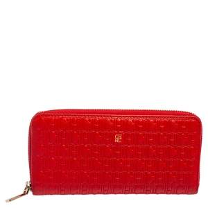 Pre Owned CH Carolina Herrera Monogram Embossed Leather Zip Around Wallet
