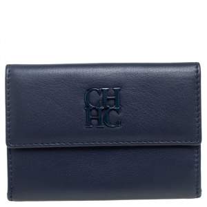 Pre Owned CH Carolina Herrera Blue Leather Compact Wallet