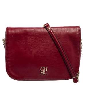 Pre Owned CH Carolina Herrera Red Leather Flap Chain Shoulder Bag