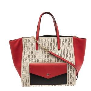 Pre Owned CH Carolina Herrera Multicolor Coated Canvas And Leather Front Pocket Tote