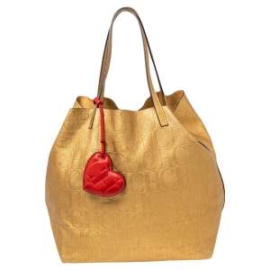 Pre Owned CH Carolina Herrera Gold Monogram Leather Matryoshka Tote