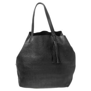 Pre Owned CH Carolina Herrera Black Monogram Embossed Leather Shopper Tote
