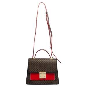 Pre Owned CH Carolina Herrera Multicolor Monogram Coated Canvas and Leather Top Handle Bag
