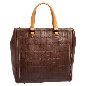 Pre Owned Carolina Herrera Brown Embossed Leather Andy Tote