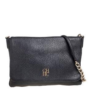 Pre Owned CH Carolina Herrera Black Leather Flap Chain Shoulder Bag
