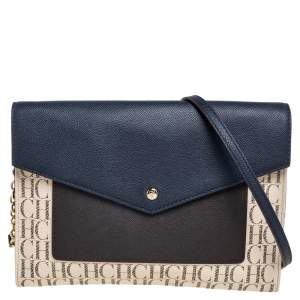 Pre Owned Carolina Herrera Multicolor Monogram Canvas And Leather Flap Shoulder Bag