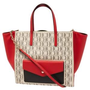 Pre Owned CH Carolina Herrera Multicolor Signature Coated Canvas and Leather Front Pocket Tote