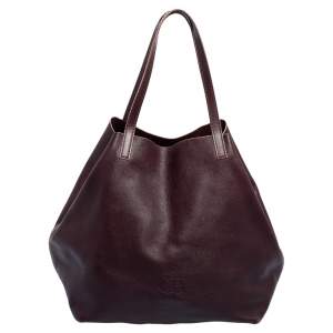 Pre Owned CH Carolina Herrera Burgundy Leather Matryoshka Tote