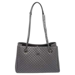 Pre Owned Carolina Herrera Dark Grey Micro Quilted Leather Chain Tote