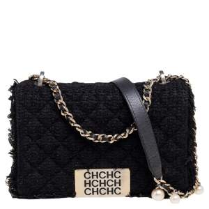 Pre Owned CH Carolina Herrera Black Fabric Pearl Embellished Shoulder Bag