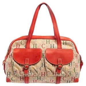 Pre Owned CH Carolina Herrera Multicolor Monogram Canvas Double Pocket Satchel