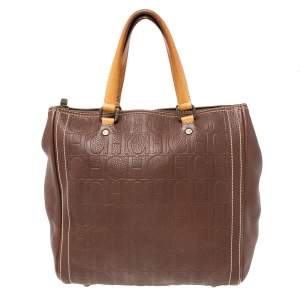 Pre Owned Carolina Herrera Brown Monogram Embossed Leather Andy Boston Bag