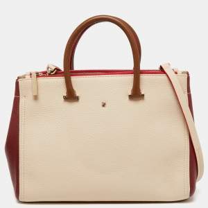 Pre Owned CH Carolina Herrera Red/Beige Leather Double Zip Tote