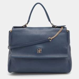 CH Carolina Herrera Navy Blue Leather Minuetto Top Handle Bag