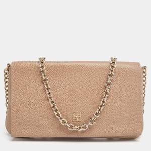Pre Owned CH Carolina Herrera Beige Leather Flap Chain Shoulder Bag