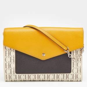 Pre Owned CH Carolina Herrera Multicolor Monogram Coated Canvas and Leather Envelope Flap Shoulder Bag 