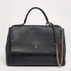 Pre Owned CH Carolina Herrera Black Monogram Embossed Leather Minuetto Top Handle Bag