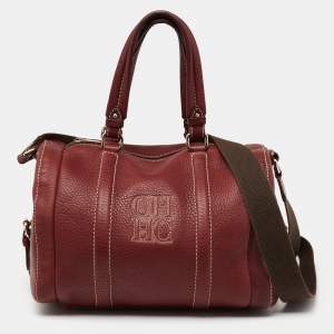 CH Carolina Herrera Burgundy Leather Andy Boston Bag