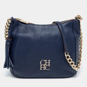 Pre Owned CH Carolina Herrera Blue Leather Chain Tassel Crossbody Bag