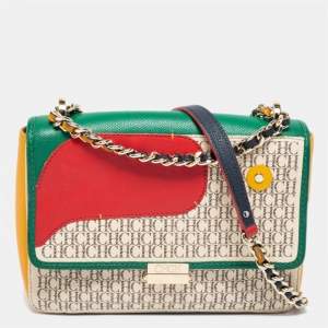 Pre Owned CH Carolina Herrera Multicolor Monogram Coated Canvas and Leather Flap Crossbody Bag