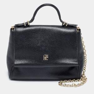 Pre Owned CH Carolina Herrera Black Leather Mini Minuetto Flap Top Handle Bag