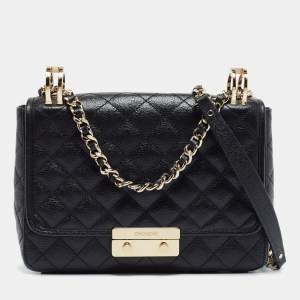 Pre Owned CH Carolina Herrera Black Quilted Leather Baret Clutch Shoulder Bag