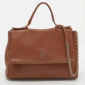 CH Carolina Herrera Brown Leather Minuetto Top Handle Bag