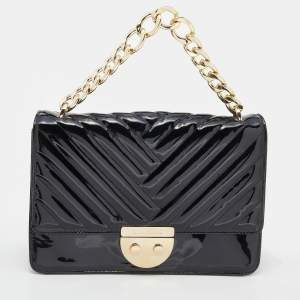Pre Owned CH Carolina Herrera Black Patent Leather Chain Top Handle Bag