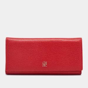 Pre Owned CH Carolina Herrera Red Leather Long Trifold Wallet