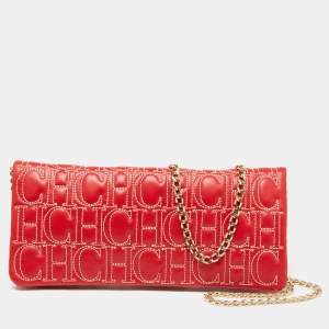 Pre Owned CH Carolina Herrera Red Monogram Leather Jerry Chain Clutch