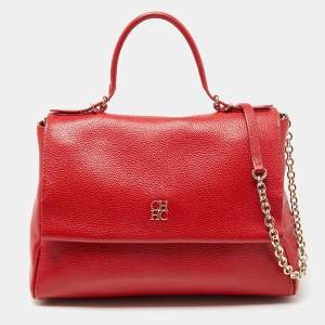 Pre Owned CH Carolina Herrera Red Leather Minuetto Flap Top Handle Bag