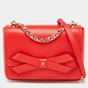 Pre Owned CH Carolina Herrera Red Leather Flap Shoulder Bag