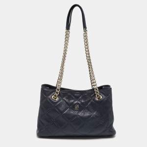 Pre Owned CH Carolina Herrera Black Embossed Quilted Leather Chain Shoulder Bag