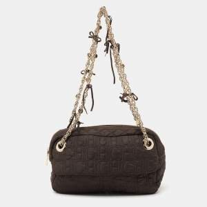 Pre Owned CH Carolina Herrera Brown Quilted Nylon Chain Shoulder Bag