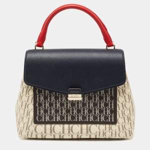 Pre Owned CH Carolina Herrera Multicolor Monogram Leather Top Handle Bag