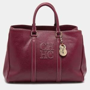 Pre Owned CH Carolina Herrera Burundy Leather Matteo Tote