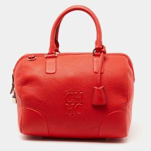 CH Carolina Herrera Orange Leather Bowler Bag