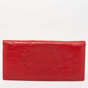 Pre Owned CH Carolina Herrera Red Embossed Leather Bifold Continental Wallet
