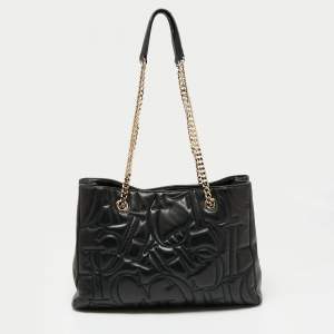Pre Owned CH Carolina Herrera Logo Embossed Leather Chain Tote