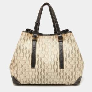 Pre Owned CH Carolina Herrera Beige/Brown Monogram Canvas And Leather Shopper Tote
