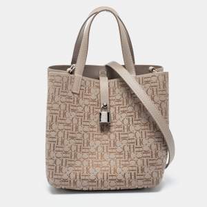 Pre Owned CH Carolina Herrera Beige/Gold Monogram Leather Matryoshka Padlock Tote